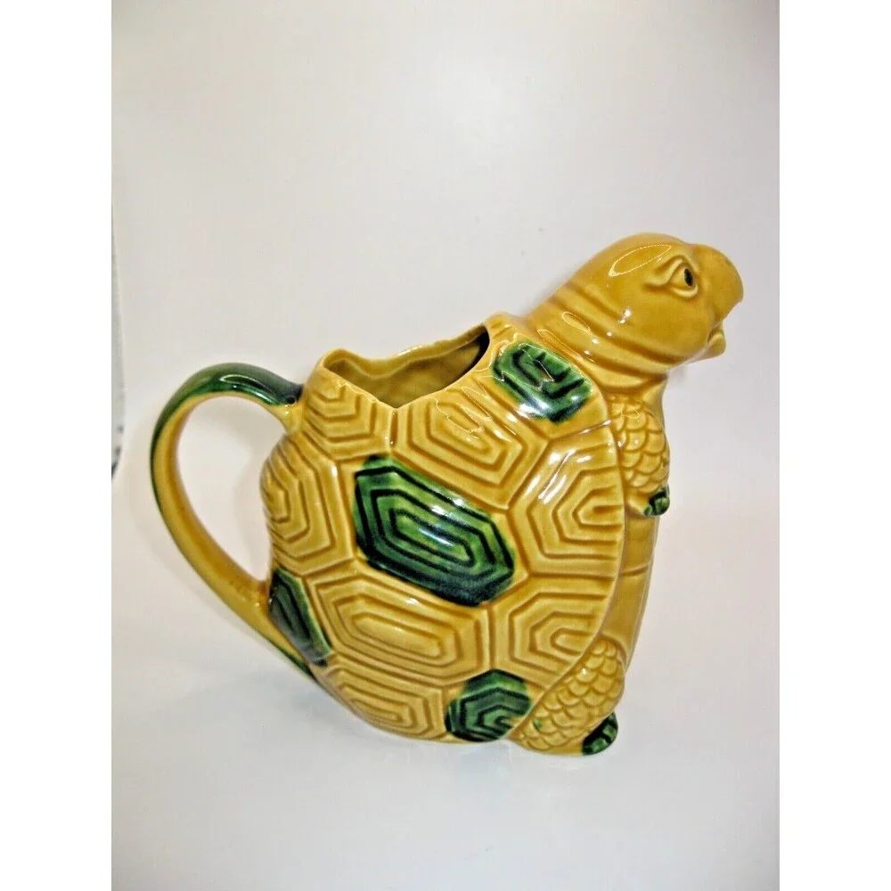 Anthropomorphic Turtle Pitcher & 4 Cups Tiki Barware Norleans Gold & Green Japan